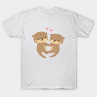Cute Otters Holding Paws In Love T-Shirt